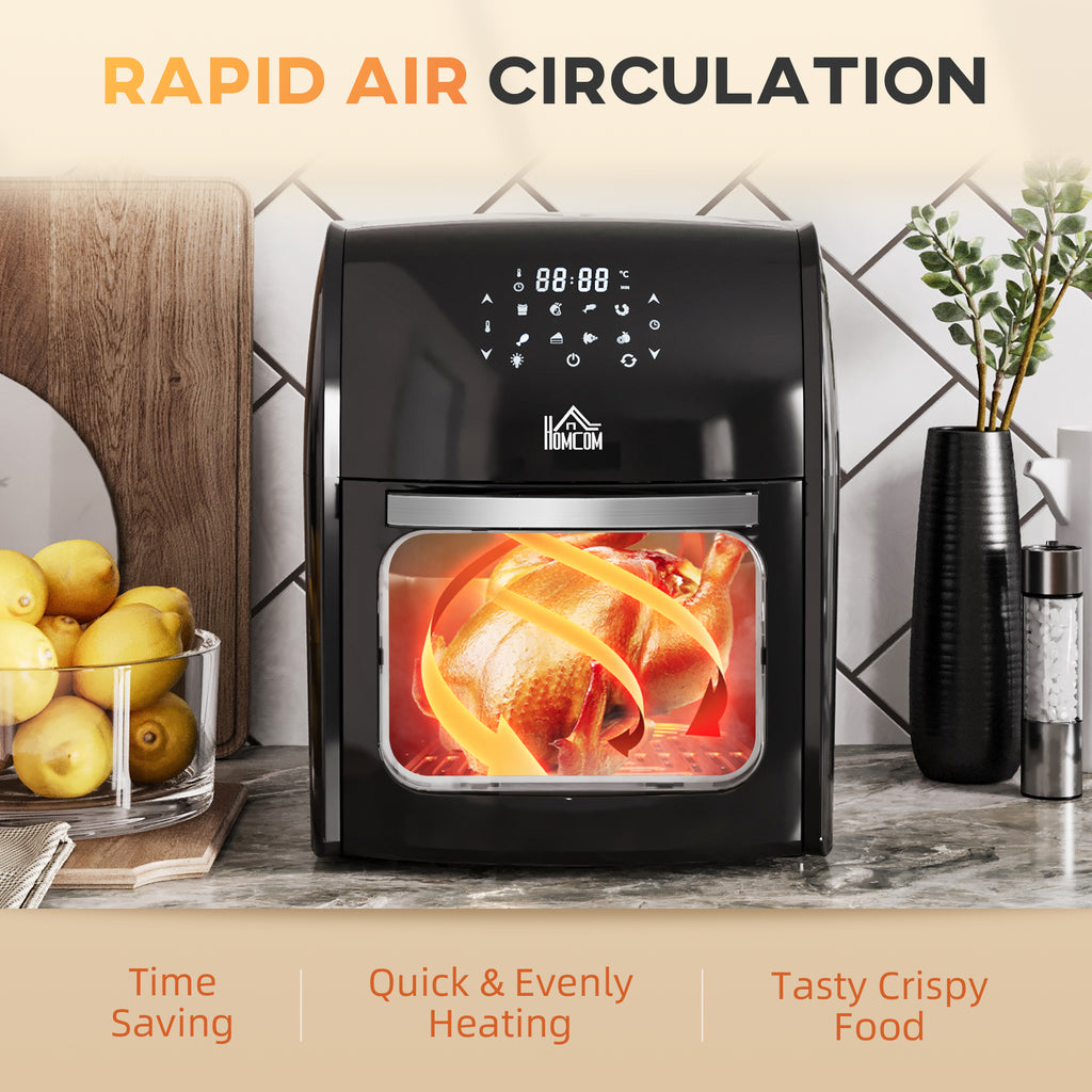 12L 8 In 1 Digital Air Fryer Oven With Roast, Bake, Dehydrate, 8 Preset Modes, Rapid Air Circulation, Timer, Inner Light, Memory Function, 1800W, Dish Wash Accessory, Black