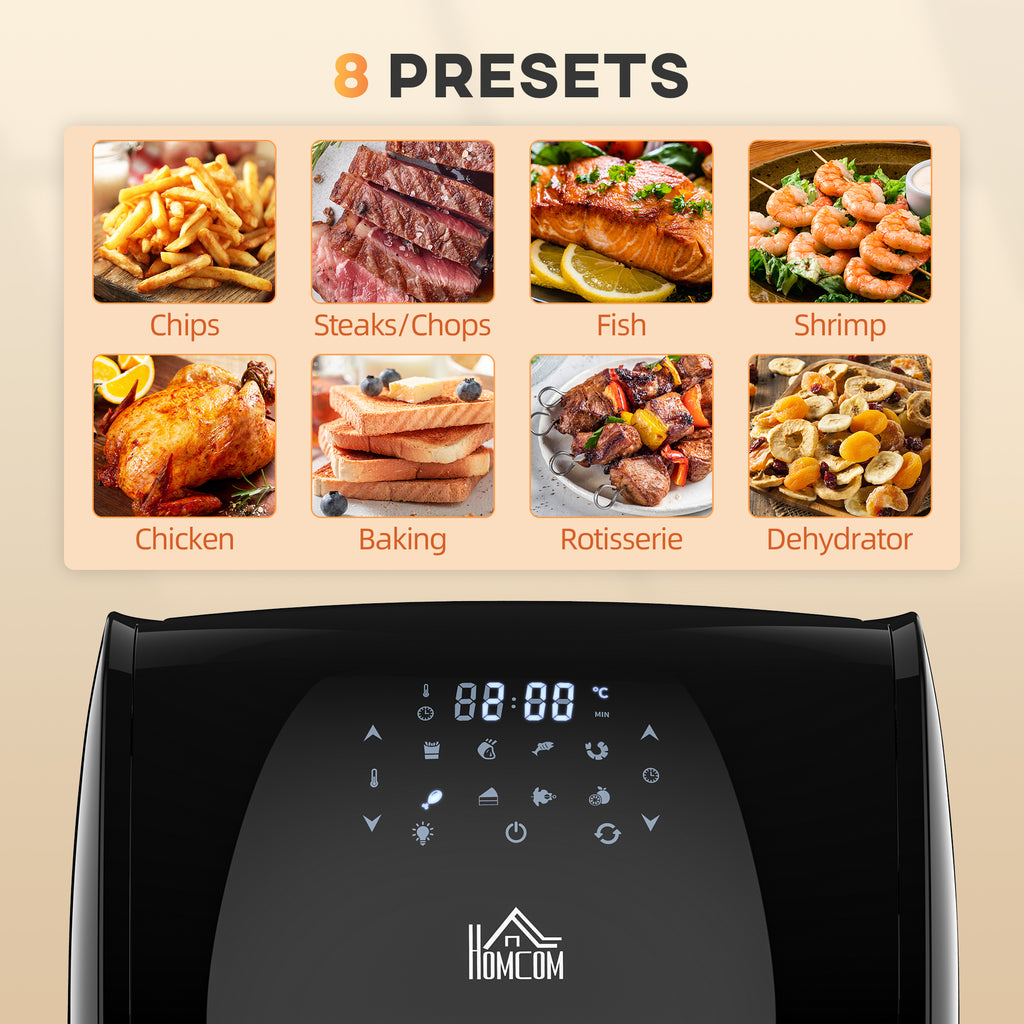 12L 8 In 1 Digital Air Fryer Oven With Roast, Bake, Dehydrate, 8 Preset Modes, Rapid Air Circulation, Timer, Inner Light, Memory Function, 1800W, Dish Wash Accessory, Black